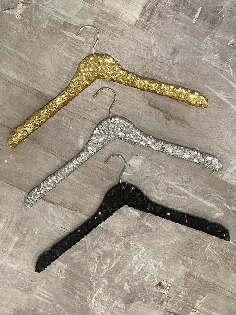 Sequin Hangers Set in Gold, Silver, and Black